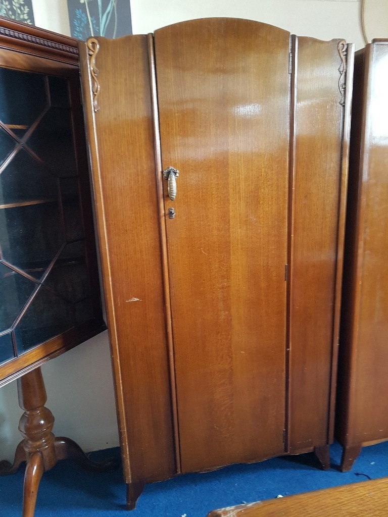 Vintage Mahogany Single Door Wardrobe With Original Handles In