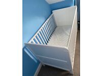 Kiddicare white wooden baby toddler cot bed with storage drawer