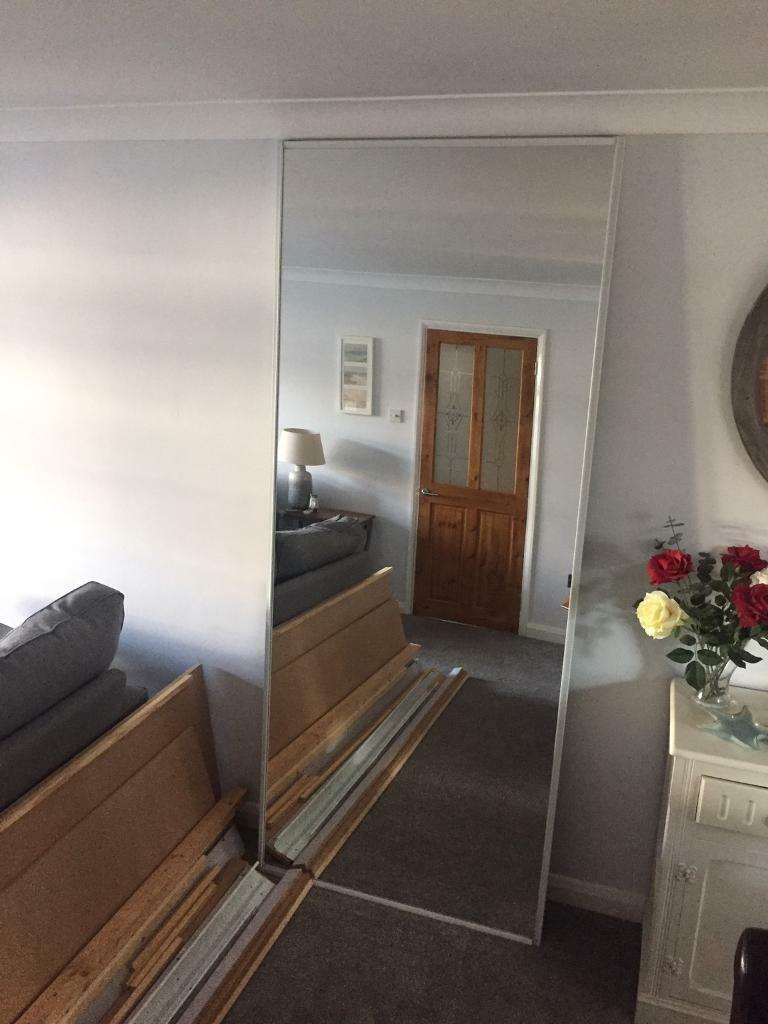 SOLD mirrored Sliding Wardrobe Doors with Runners in Barton on Sea