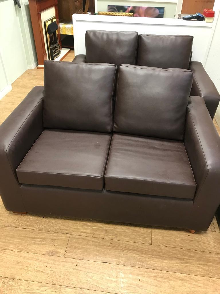 Brown faux leather 2 x 2 seater suite in Kirkintilloch, Glasgow Gumtree