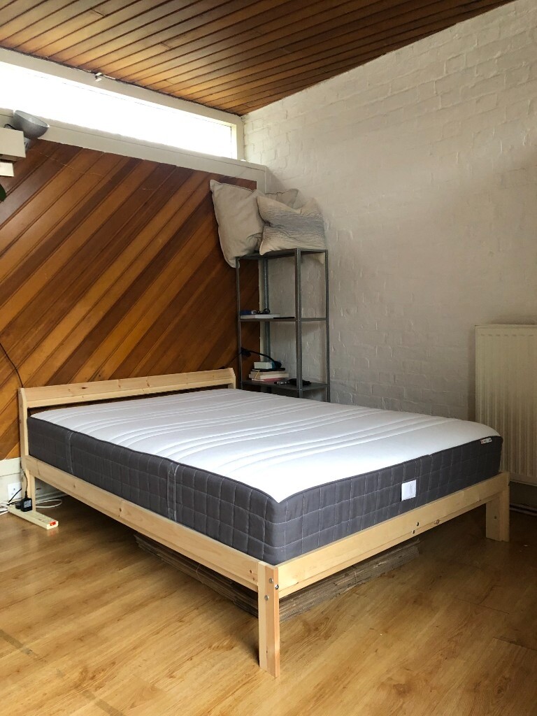 IKEA NEIDEN Bed frame, Stndrd Double + LUROY bed base + (opt) HOVAG