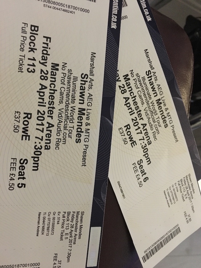 Shawn Mendes tickets x2 28/04/17 Manchester Arena in Manchester Gumtree