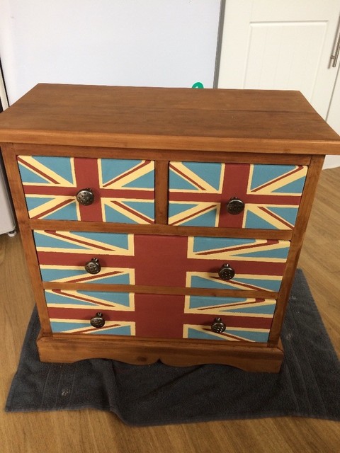 Upcycled Chest Of Drawers Union Jack Design Painted And Stained