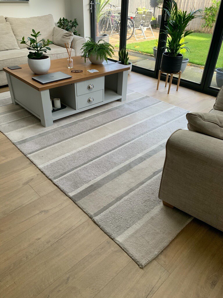 Laura Ashley Bexley Strip Rug Natural 100 Wool 300cm x 200cm 10ft x