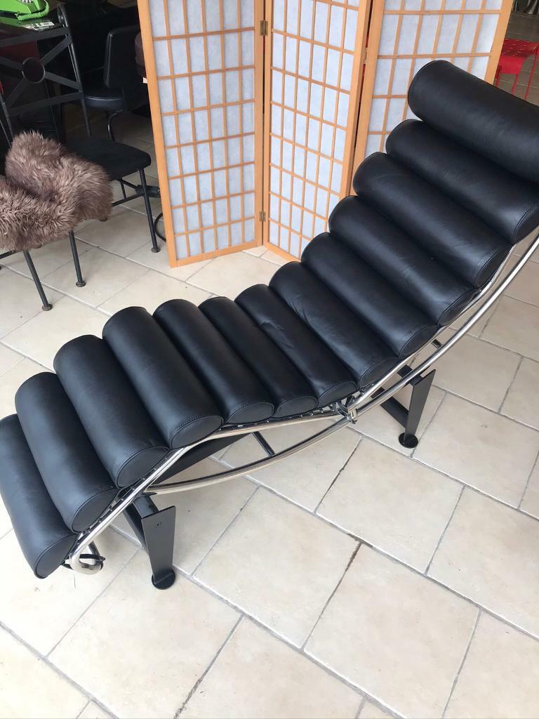 Chaise lounge padded black leather on chrome frame. in Gateshead