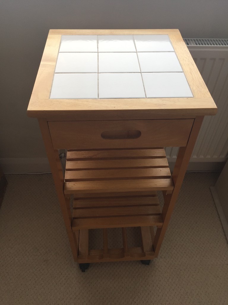 Wooden Ikea kitchen trolley with tiled top and drawer in Streatham