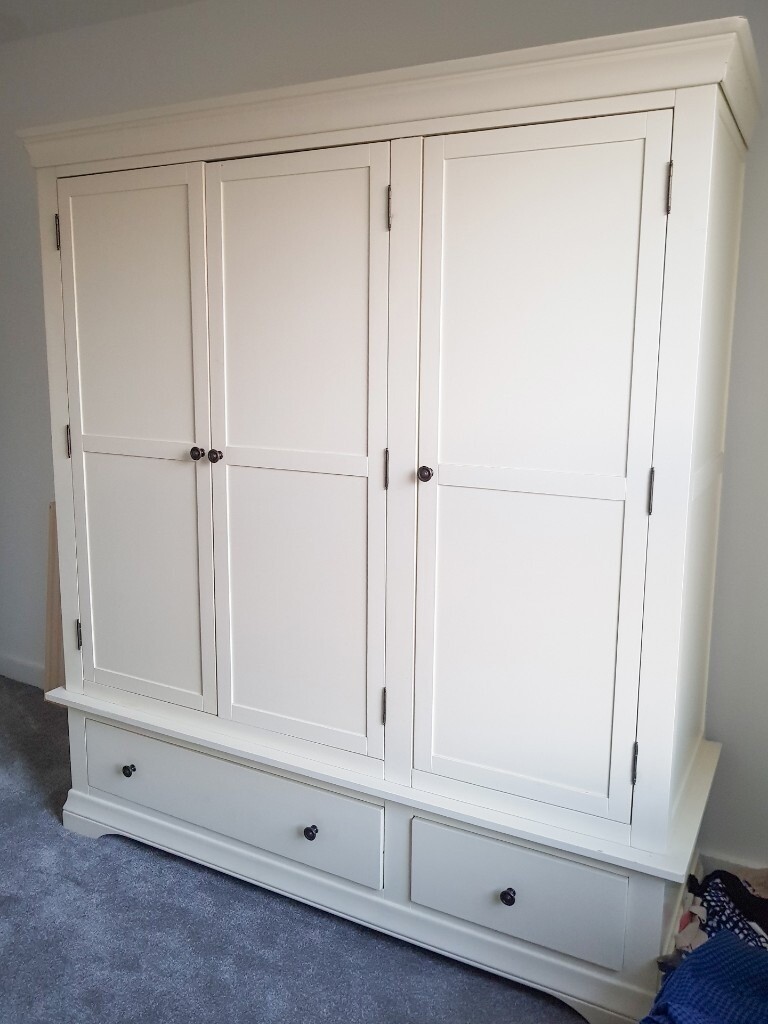 Large 3Door, 2Drawer Wardrobe, Solid Oak, Cream From the Constance