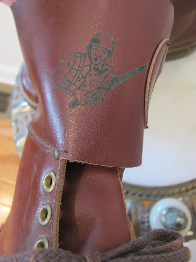 VTG 1950’s DEADSTOCK Boy's Oxblood COMBAT HIGH-TOP BOOTS w/RARE ARMY MAN Graphic
