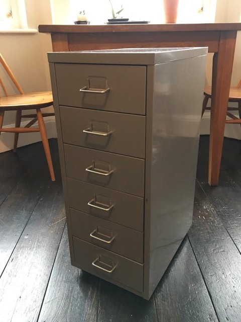 Small Silver Grey Metal Filing Cabinet Vintage Industrial Retro In