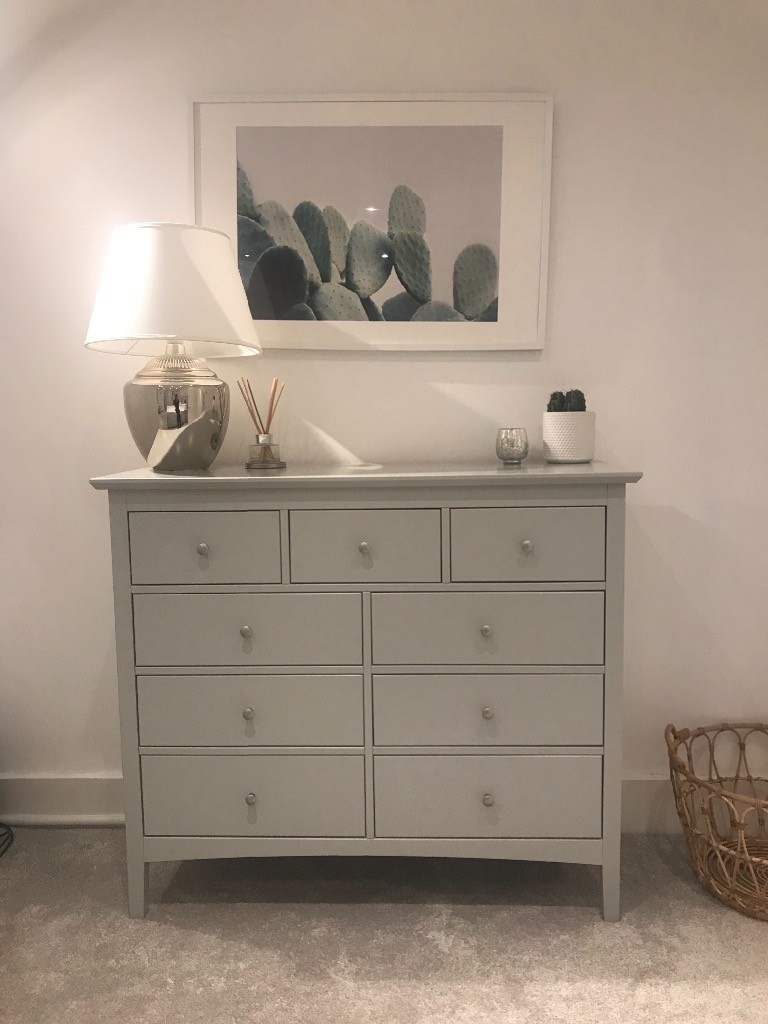 M S Hastings Light Grey Chest Of Drawers And Bedside Table In