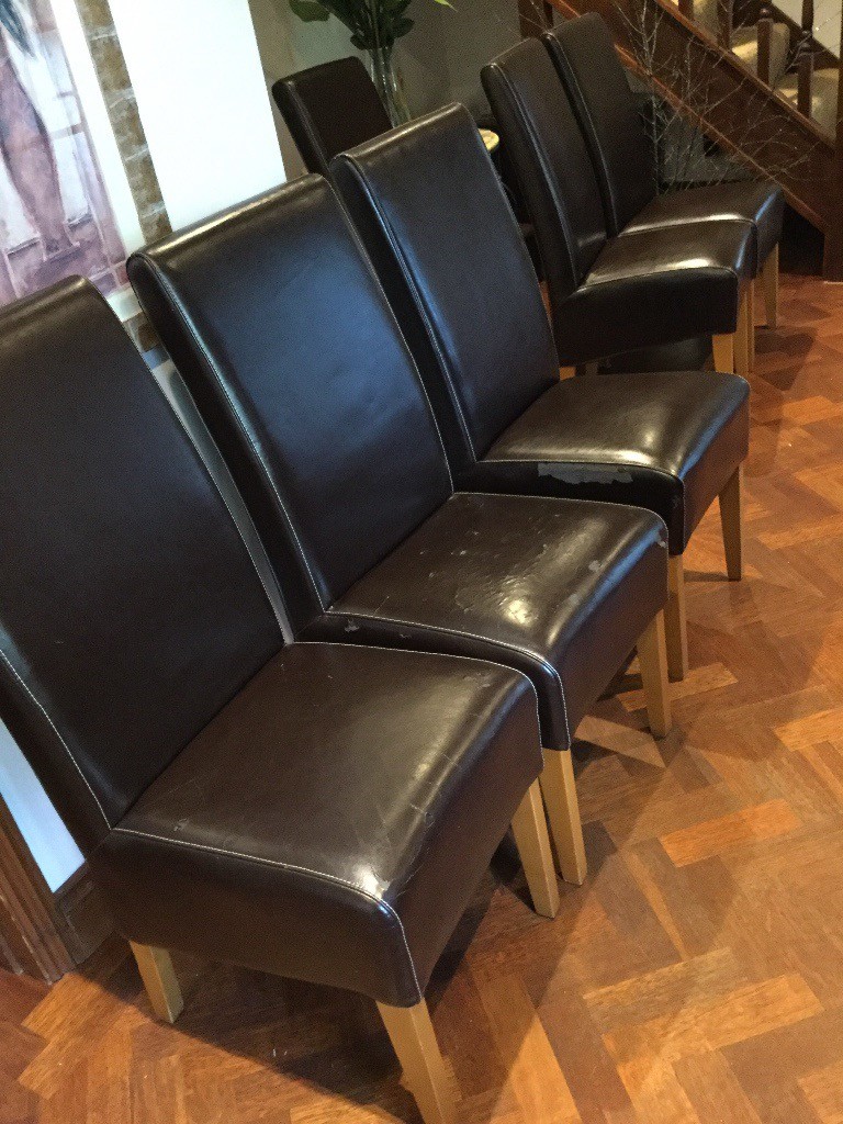 4 x dark brown leather bonded high back dining chairs with ...