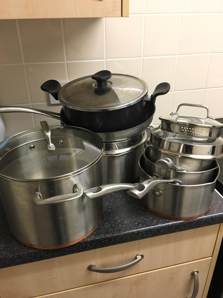 Pots set and frying pan all from Sainsburys made in Ipswich, Suffolk
