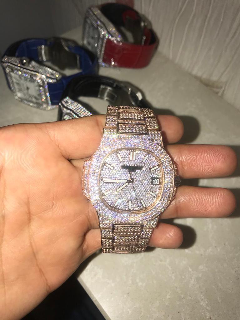 Patek Phillipe Cartier Iced Out Rose Gold Silver Automatic Watch | in Leicester, Leicestershire