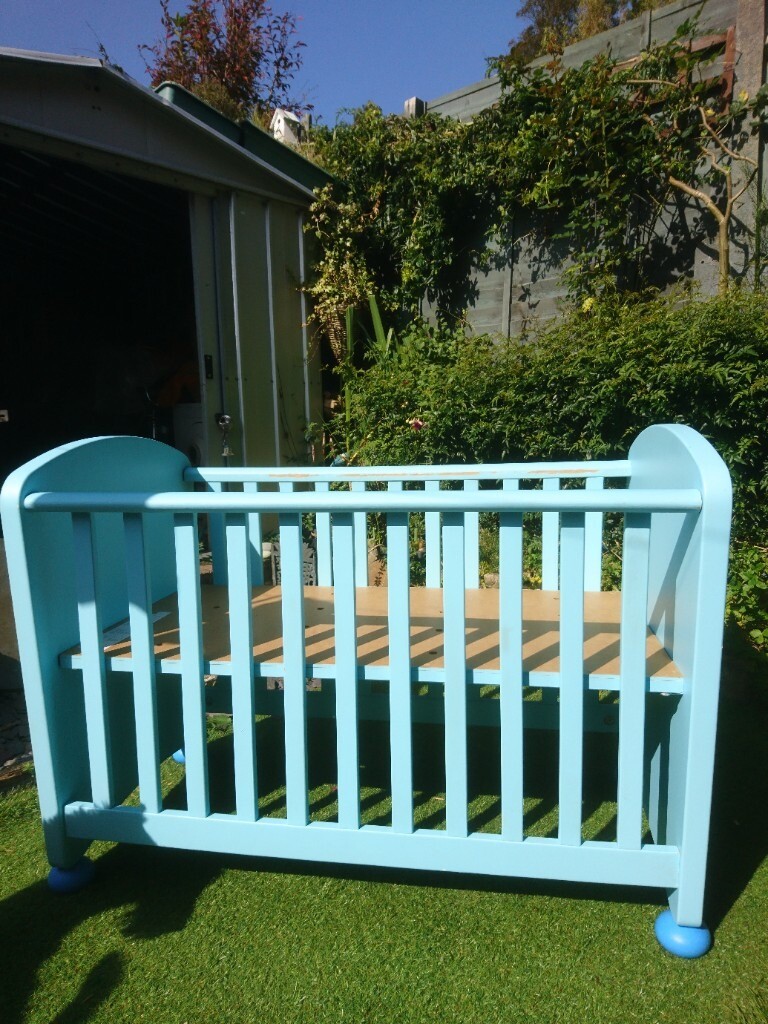 Free ikea solid wood blue cot in Fairwater, Cardiff Gumtree