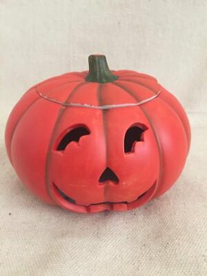 Halloween Jack-O-Lantern, Pumpkin Tea Lite Candle Holder 4" T Orange, Brown