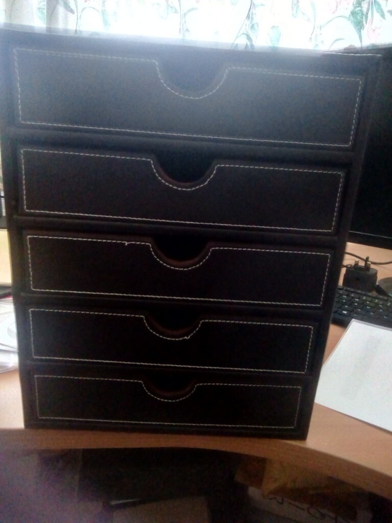 Desk Storage 5 Drawers Brown Faux Leather In Bracknell