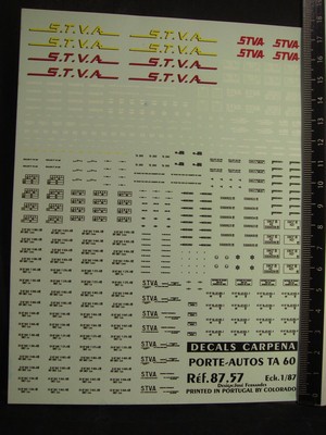 DECALS TRAIN 1/87 MARQUAGES WAGONS PORTE-AUTOS TA 60 STVA CARPENA 8757