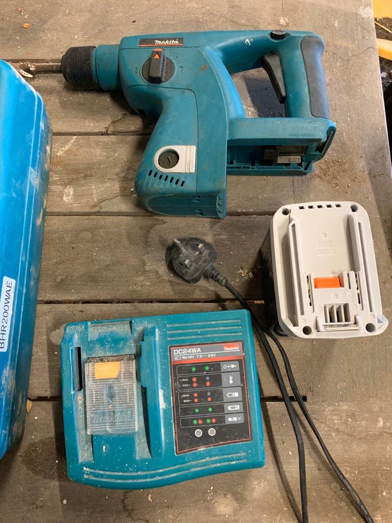 Makita 24v SDS drill BHR200WAE, charger, case, NEW battery, drill bits