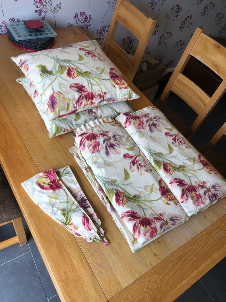Laura Ashley lined floral cream pink curtains, tie backs and cushions in Kidlington