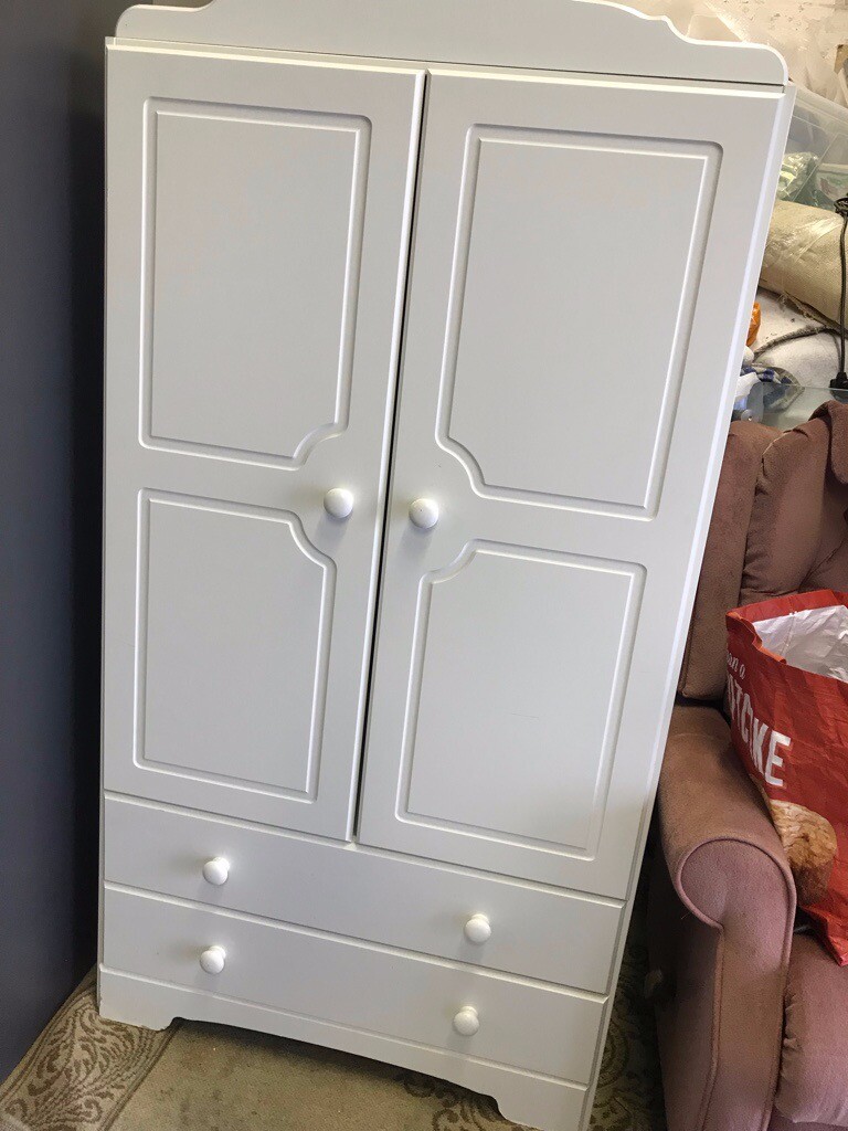 Tallboy Wardrobe With Two Draws In Gloss White In Coventry