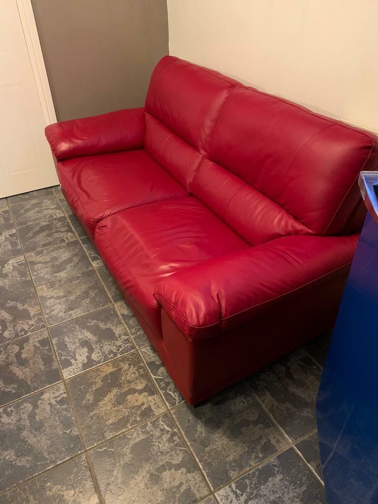 HARVEYS ( Vixon )Red leather sofa large 3 seater in Bridgend Gumtree