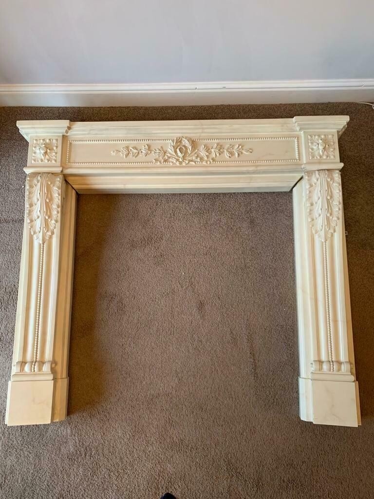 White/Cream Plaster Cast Fireplace Surround with Grey Marble Insert