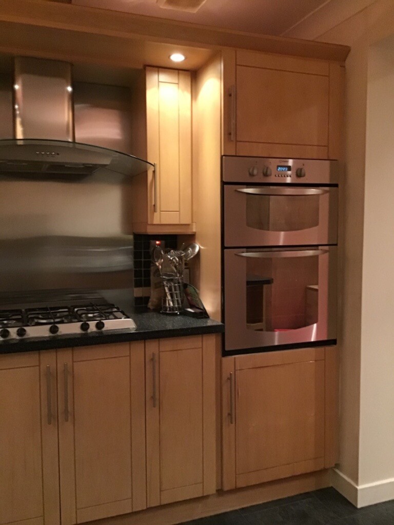 Kitchen units including sink, electric double oven and 5 burner gas hob