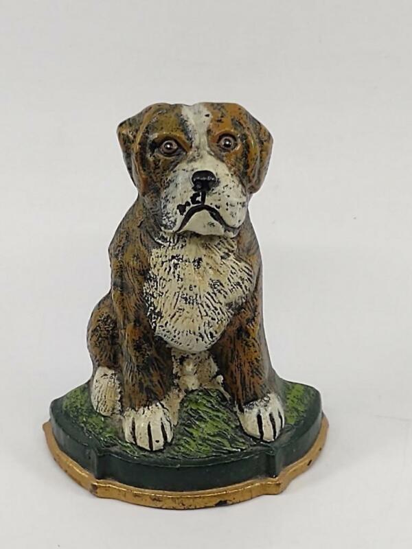 Three Hands Corp Boxer Bulldog Painted Cast Iron Doorstop Paperweight Dog 5"