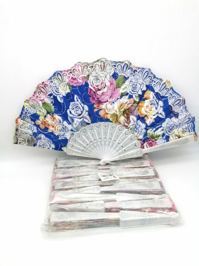 Set 12 Pezzi Ventaglio Bianco Con Fiori Feste Matrimonio Caldo Estate sus