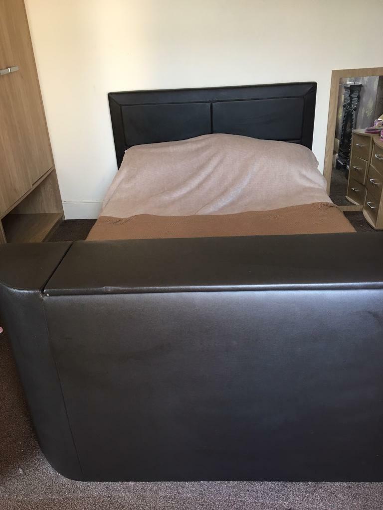 Brown leather double TV bed TV included. in Darwen, Lancashire