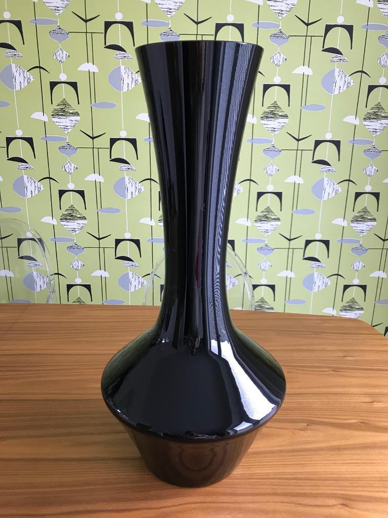 Large Oversized Black Glass Fluted Vase Marks & Spencer M&S in