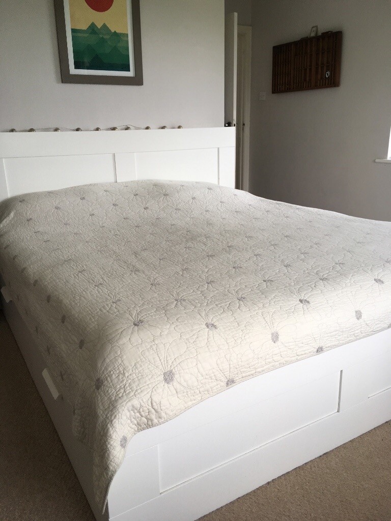 Ikea Brimnes Super King bed frame, storage and headboard