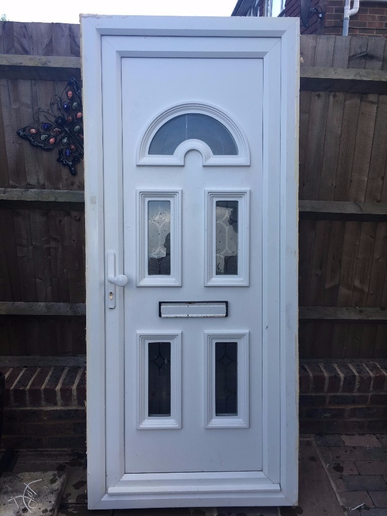 UPVC White Double Glazed Front Door with Frame and Door Lock and