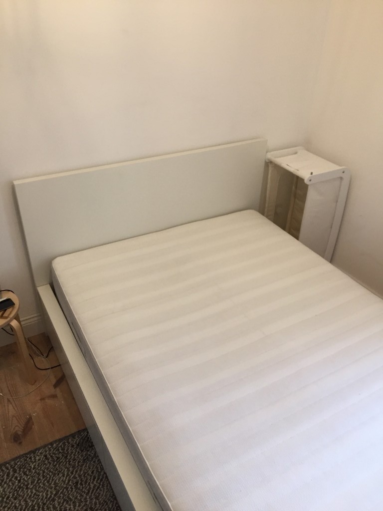 Ikea Malm Bed Frame And Mattress White EU Double 140 X 200 Storage