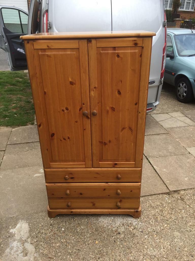 Solid Pine Tall Boy Wardrobe With 3 Bottom Drawers In Luton