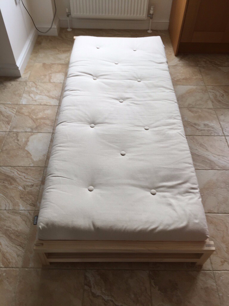 2 Futon Solid Pine Single Stacking Beds with Natural Canvass Mattresses