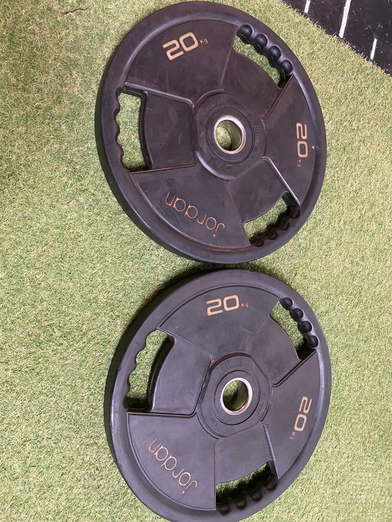 20kg Olympic barbell, collars. Jordan fitness 20kg urethane weight