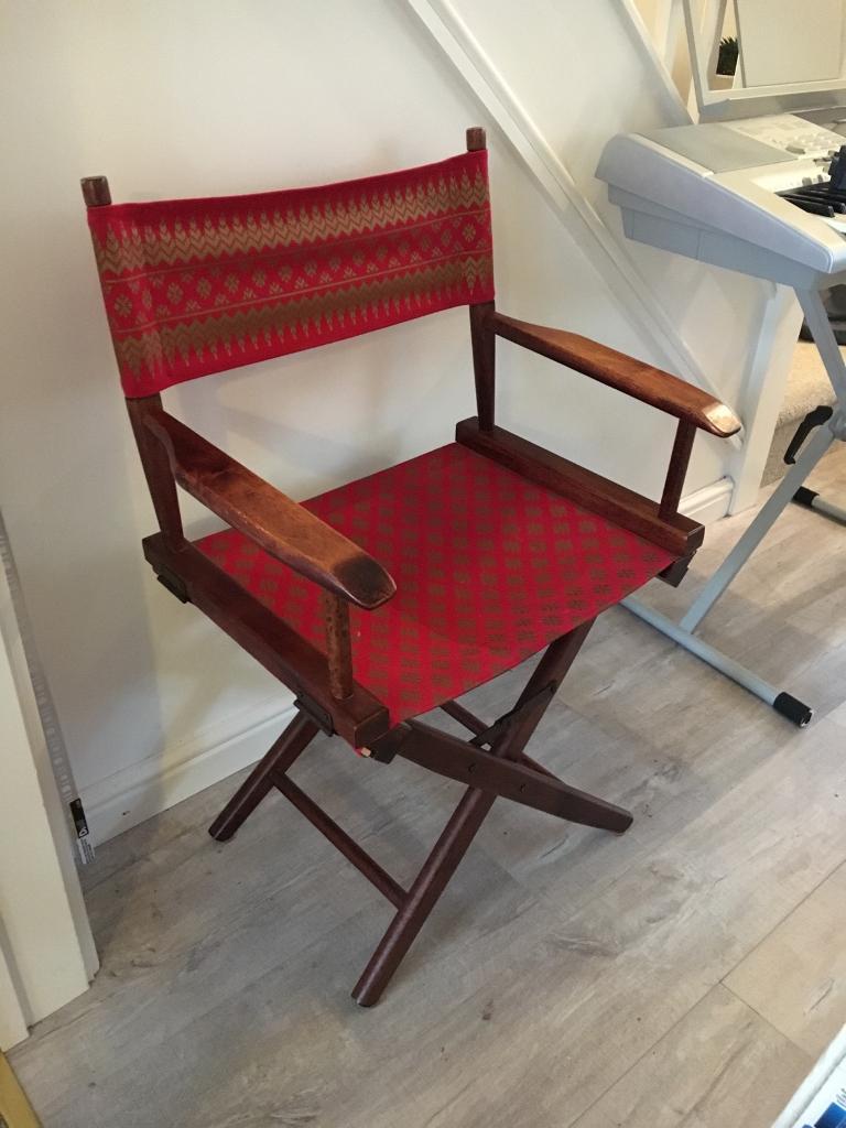Folding Red Wooden Directors Chair Excellent Condition Vintage