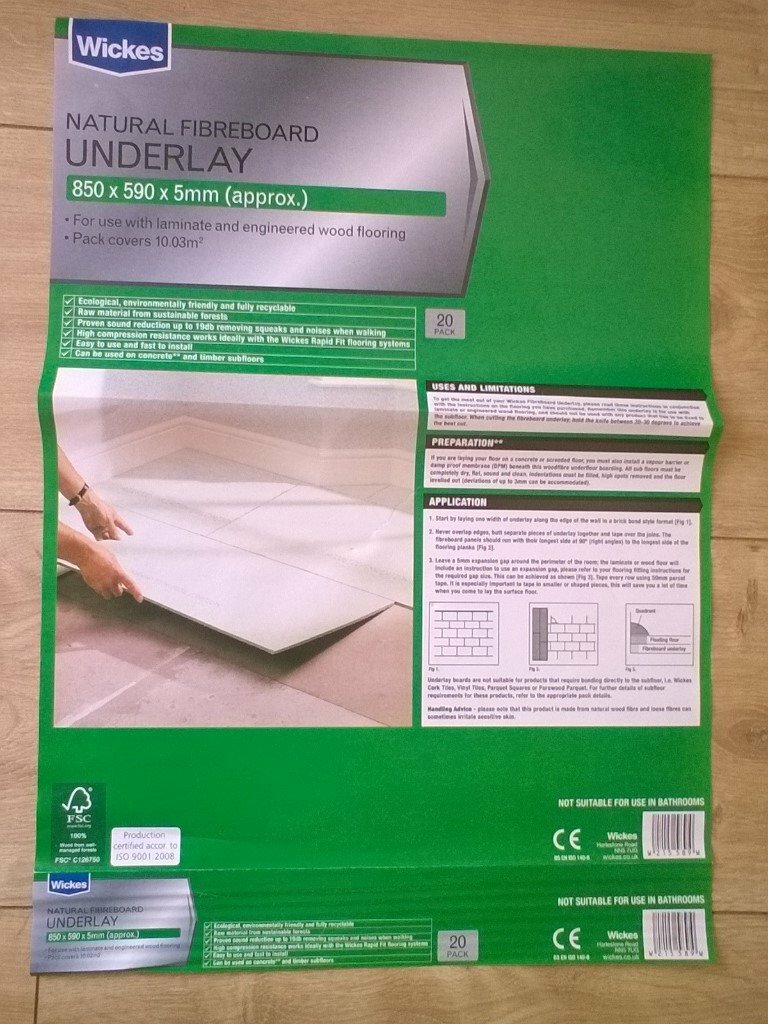 10 pack of Wickes Wood Fibre Laminate & Solid Wood Flooring Underlay