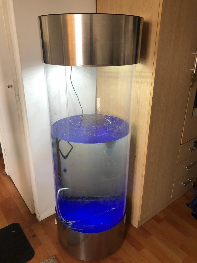 210L Silver Chrome Column Cylinder Aquarium Fish Tank with LED lights