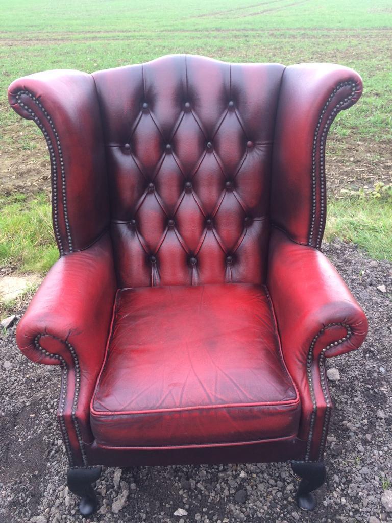 Chesterfield Oxblood Red Leather Queen Anne Chair | in Lutterworth