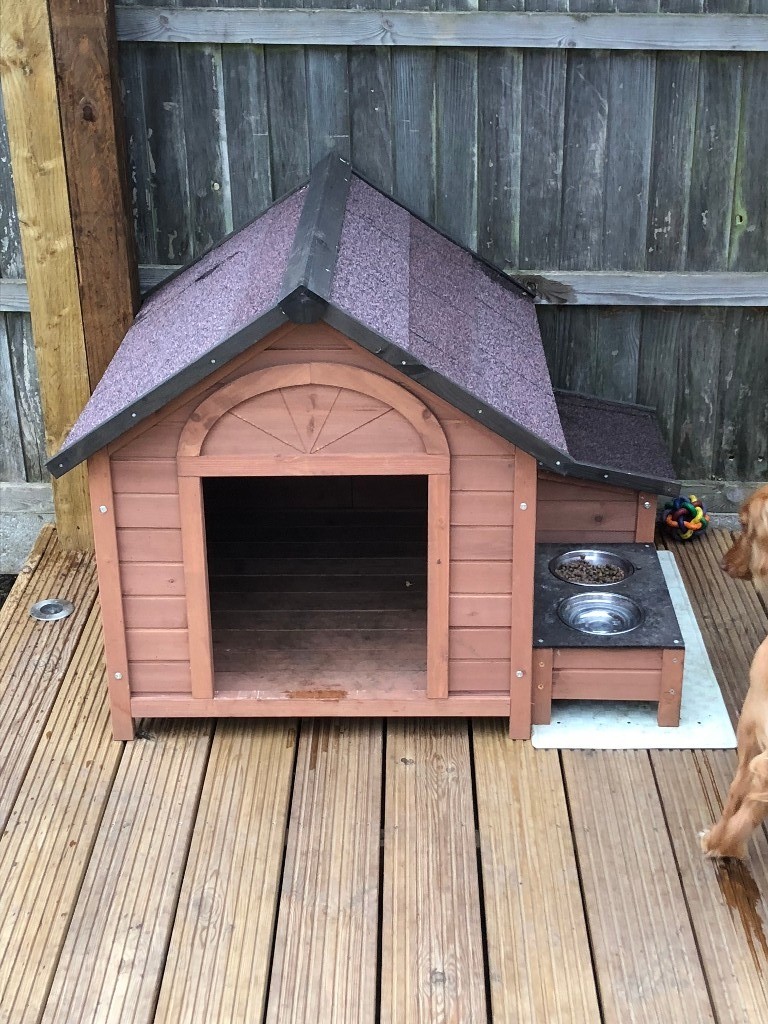 Wooden Dog Kennel Outdoor Dogs Kennels Storage Food Bowls Patio House