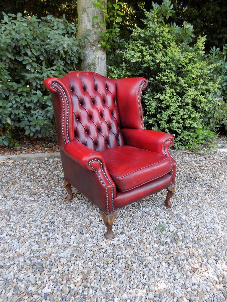 Vintage Ox Blood Red Leather Chesterfield Wingback Chair ...