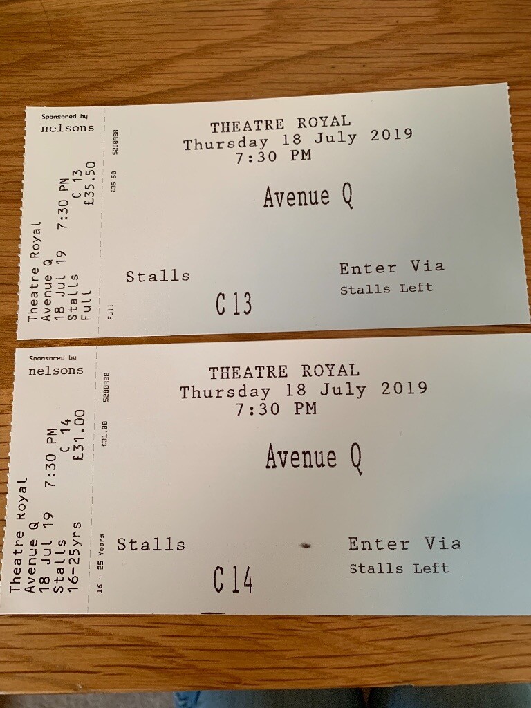 Avenue Q Two Tickets One Adult One 16 25 Tues 18 July 2019 730 Pm In Nottingham Nottinghamshire Gumtree