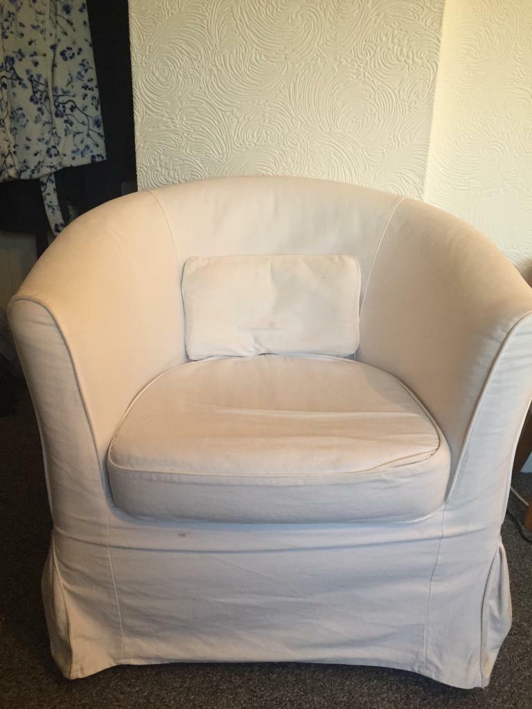 White Ikea tub chair with washable covers in Chesterfield, Derbyshire