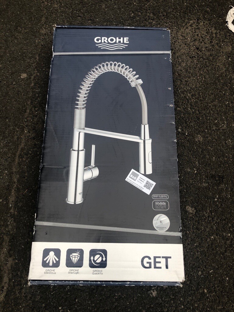 Grohe Get Chrome effect Kitchen Side lever spring neck Tap *Sealed