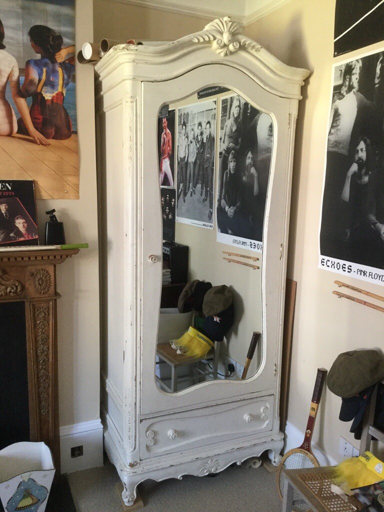 White Wardrobe Shabby Chic French Style With Full Mirror And Drawer