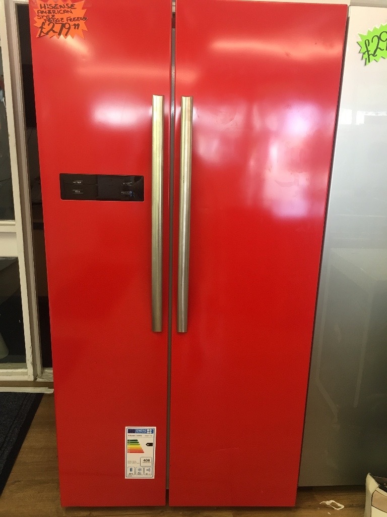 HISENSE FROST FREE AMERICAN STYLE FRIDGE FREEZER IN RED in Leeds City