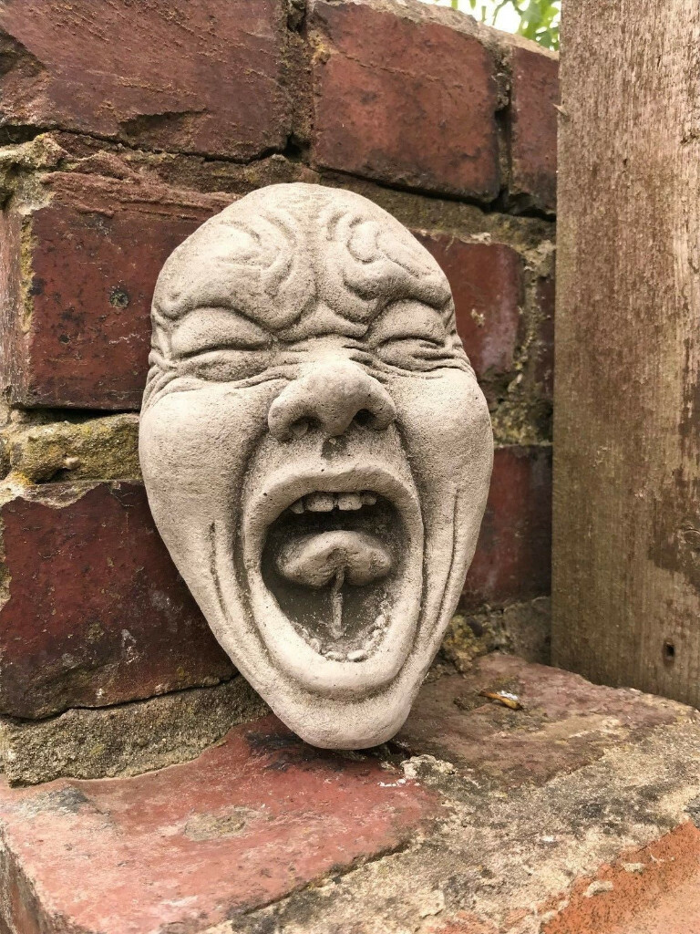 Decorative Stone Funny Scream Face Sculpture Garden Ornament in