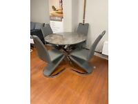 Brand New Grey Glass Table + 4 Leather Chairs 